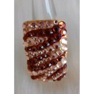 Women's Vintage Chunky Cocktail Statement Ring Sz 8 Brown & Clear Crystals